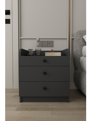 Asra Trend Modern 3 Çekmeceli Komodin Şifonyer %100 Mdf Çok Amaçlı Organizer KMD01