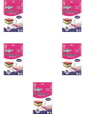 Asitan Vindex Vakumlu Giyisi Yastık Yorgan Saklama Torbası Poşeti Hurç - Large - 50X70 Cm. - 5 Paket