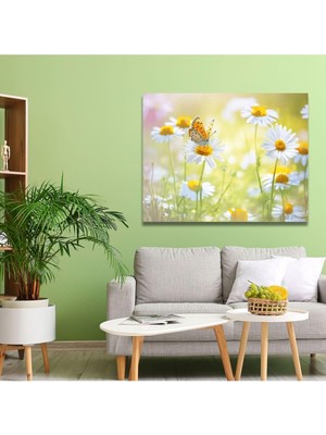 Asitan Yatay Kanvas Duvar Tablosu Papatyalar ve Sarı Kelebek 70 x 50 GARTNM8653