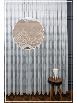 Asitan Evdepo Home Damask Kullanıma Hazır Ekstraforlu Pilesiz Düz Dikim Tül Perde Tek Kanat Ekru 200 x