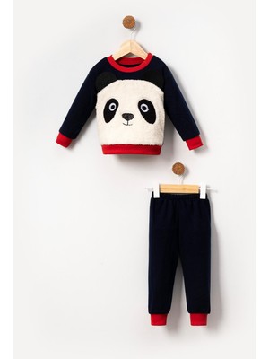 Bubito Panda Görselli Bebek & Çocuk Polar Kışlık Alt Üst Takım-Siyah
