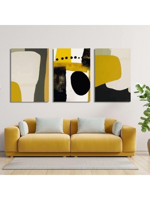 Asitan Lü Kanvas Duvar Tablosu Seti Sarı ve Haki Asimetrik Şekiller 40 x 60 GARTNM1819