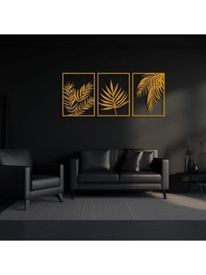 Asitan 3'lü Set Tropikal Yaprak Metal Duvar Dekoru, Minimalist Palmiye Ağacı Yaprakları Metal Duvar Dek