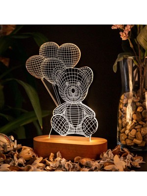 Asitan Balon Tutan Sevimli Ayıcık 3 Boyutlu LED Lamba USB Bağlantılı Sarı Işık