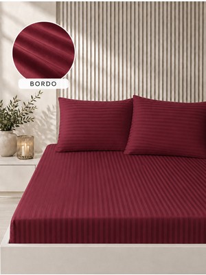 Bella Home 160X200 Çizgili Saten Çarşaf Seti | Yumuşak Dokulu | Şık ve Konforlu
