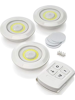Asitan Uzaktan Kumandalı 3 Lü Spot LED Lamba Kablosuz Pilli Işıldak Dolap Işığı Mutfak Rafı Işı�