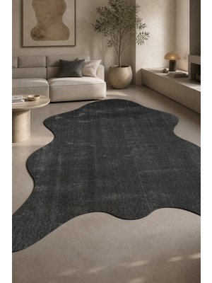 Ruyan Aura Peluş Post Şeklinde Halı Antrasit Yumuşak Kaymaz Tabanlı Yıkanabilir Modern Salon Antre Oturma
