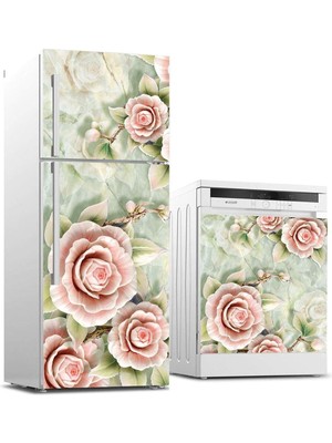 Asitan Buzdolabı ve Bulaşık Makinası Beyaz Eşya Sticker Kaplama 3D Gül