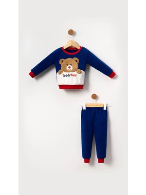 Bubito Teddy Bear Görselli Erkek Bebek & Çocuk Polar Kışlık Alt Üst Takım-Mavi