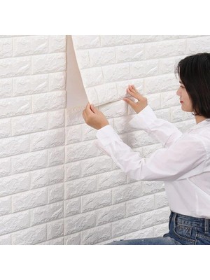 Asitan 70X23 cm Beyaz Kendinden Yapışkanlı 3D Esnek Duvar Kağıdı Paneli