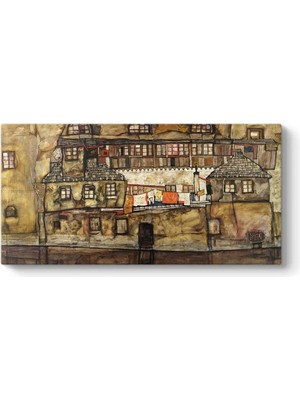 Asitan Egon Schiele - Nehirdeki Ev Duvarı Tablosu 160 x 80