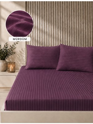 Bella Home 160X200 Çizgili Saten Çarşaf Seti | Yumuşak Dokulu | Şık ve Konforlu
