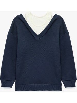 Koton V Yaka Uzun Kollu Pamuklu Şardonlu Sweatshirt