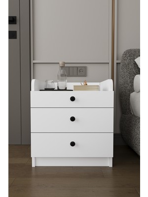 Asra Trend Modern 3 Çekmeceli Komodin Şifonyer %100 Mdf Çok Amaçlı Organizer KMD01