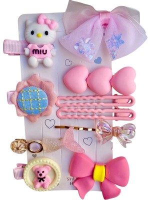 Sheker Home Kız Çocuk & Bebek Hello Kitty Pembe Toka Seti 10 Adet – Pens/çıtçıt Saç Aksesuarı