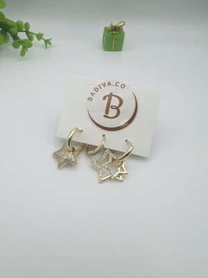 Badiva.co 3lü Yıldızlı Çelik Küpe