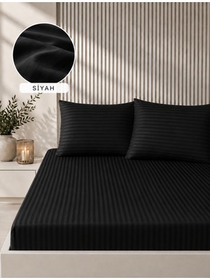 Bella Home 160X200 Çizgili Saten Çarşaf Seti | Yumuşak Dokulu | Şık ve Konforlu