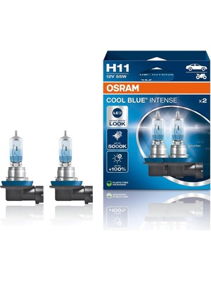 Asitan Osram Cool Blue Yoğun H11, +%100 Daha Fazla Parlaklık, 5.000K'YA Kadar, Halojen Far Lambası, LED