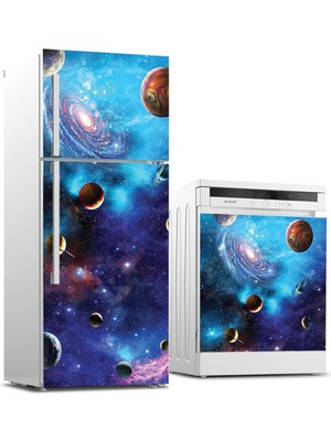 Asitan Buzdolabı ve Bulaşık Makinası Beyaz Eşya Sticker Kaplama Uzay Galaksiler