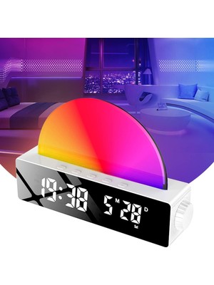 Asitan Oluşturma Ortam Gece Lambası Analog Dijital Saat, Gündoğumu Çalar Saat Uyandırma Işığı, Ya