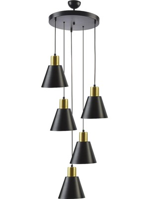 Asitan Trend Modern Metal Sıvama Siyah Renk Sarkıt Cafe -Yemek Masası Üstü -Salon 5 Li Avize