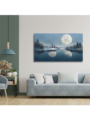 Asitan Gaagart Tekli Yatay Kanvas Tablo Kaliteli Dolunay ve Kar Manzarası 90 x 60 GARTNM8530