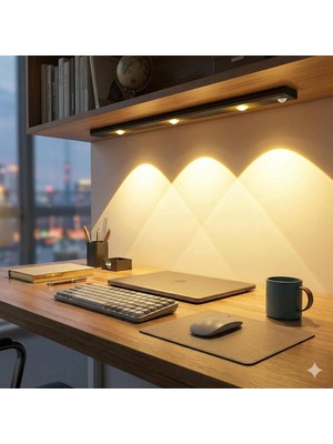 Asitan Led'li Şarjlı Dolap Altı Aydınlatma Hareket Sensörlü 3 Modlu Yapışkanlı Delme Gerektirmez S
