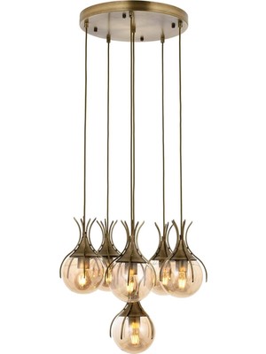 Asitan Avonnı AV-60161-6ET Eskitme Kaplama Modern Avize, E27, Metal, Cam, 50CM
