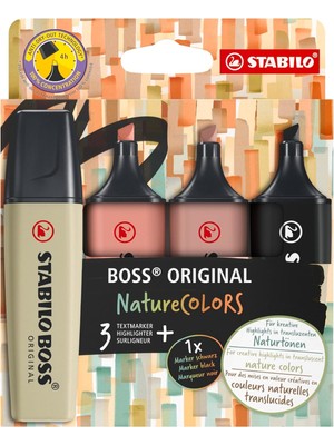 Asitan Boss Orıgınal Naturecolors - Fosforlu Kalem - 4'lü Paket - Çeşitli Renkler