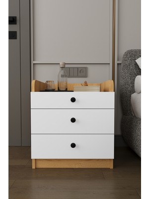 Asra Trend Modern 3 Çekmeceli Komodin Şifonyer %100 Mdf Çok Amaçlı Organizer KMD01