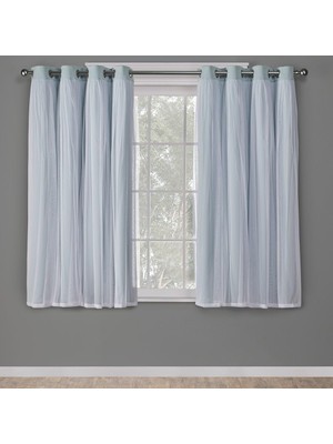 Asitan Özel Ev Catarina Katmanlı Katı Oda Karartma ve Şeffaf Gromet Üst Perde Panel Çifti, 132 cm x 1