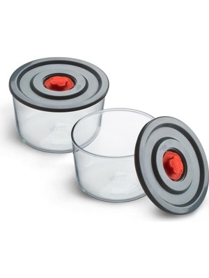 Asitan Yuvarlak 2'li Borosilikat Cam Saklama Kabı Seti, 0.35 L x 2, 116×76 Mm, Sızdırmaz Kapak, Mikroda