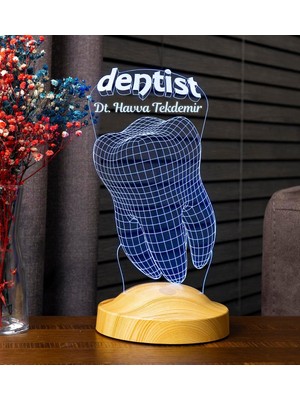 Asitan Hekimi Için 3D Dentist LED Lamba - Dünya Diş Hekimleri Günü Hediyesi Isimli Kişiye Özel Tasar