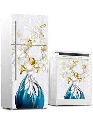 Asitan ve Bulaşık Makinası Beyaz Eşya Kaplama 3D Çiçek Kelebek