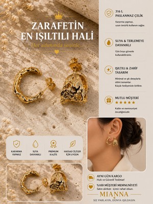 Mianna Kadın Gold Halka Küpe – Modern Burgu Tasarım Şık Günlük Takı