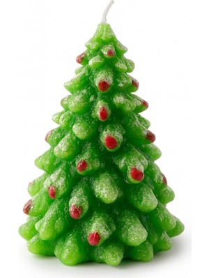 Asitan Ağacı Mumu El Yapımı Yeşil Tinsel ve Süslemeli Yılbaşı Temalı 15 cm