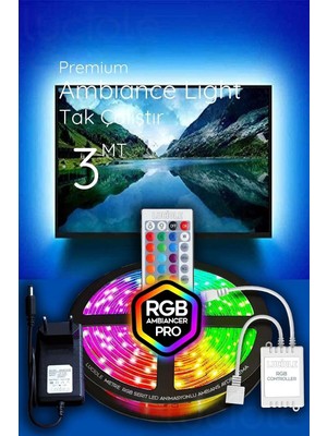 Asitan Tv Arkası Çocuk Yatak Odası Mutfak Salon Animasyon Rgb LED Kumandalı Tak Çalıştır 3 Metre Vt