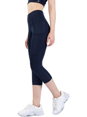 Asitan Snc Kadın Yüksek Bel Kapri Yoga Tayt, Polyester Spandeks, Toparlayıcı Özellikli, Cepli, Siyah,