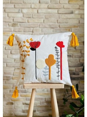 Asitan Dekoratif Işlemeli Tasarım Kırlent Kılıfı Beyaz 43 x 43 SWITANM231
