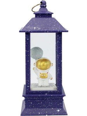 Asitan Süsle Bebek ve Parti Uçuşan Simli,12,5cm x 5cm LED Işıklı Astronot Fener Küre - A