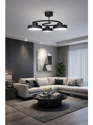 Asitan Dönence LED Siyah Renk Modern Tasarım Enerji Tasarruflu Üç Renk Işık Ledli Dekoratif Avize Sal