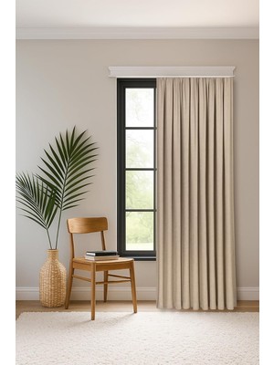 Asitan Fabric Design Safir Bej Ekstrafor Büzgülü Kadife Dokulu Yüksek Kaliteli Tek Kanat Fon Perde 2