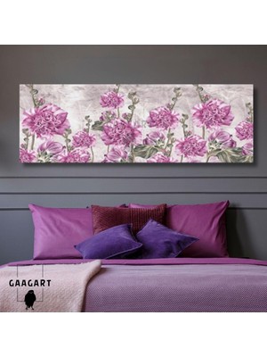 Asitan Uzun Panaromik Kanvas Tablo Modern Lila Çiçekler Dizaynı, 150 x 50