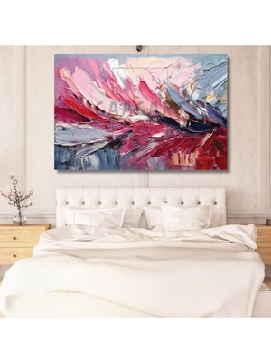 Asitan Tekli Yatay Kanvas Duvar Tablosu Pembe Gri Fırça Darbeleri, 40 x 30