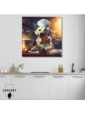 Asitan Kanvas Mutfak Tablosu Aşçı Hayvanlar Açık Renk Labrador 40 x 40