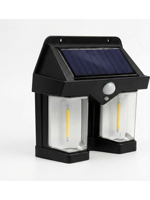 Asitan Cbk Güneş Enerjili Duvar Lambası, Hareket Sensörlü, Çift Cob Led, IP65 Su Geçirmez, Siyah