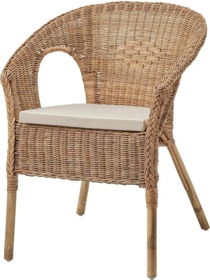 Asitan Rattan Berjer Koltuk, 60X60 Cm, Beyaz Oturma Yüzeyi