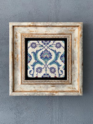 Asitan Oscar Stone Decor Çerçeveli Taş Duvar Dekoru 20 x 20 cm Iznik Çini Desenli