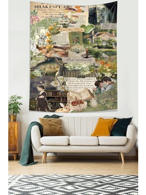 Asitan Çiçekler ve Yaşam Desen Leke Tutmaz Kumaş Duvar Örtüsü Duvar Halısı Tapestry PNTR061 70 x 1