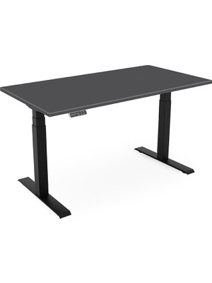 Asitan Updo Plus Çift Motorlu Elektrikli Yükseklik Ayarlı Masa - 25MM Tabla - Siyah Ayak (Antrasit, 140X